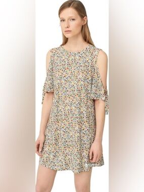 Mango Off the Shoulder Floral Print Drop Waist Dress